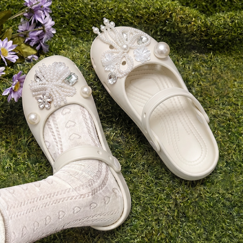 Women Shoes Japanese Brand - Elegant Pearl Bowknot Soft Soles Ballet