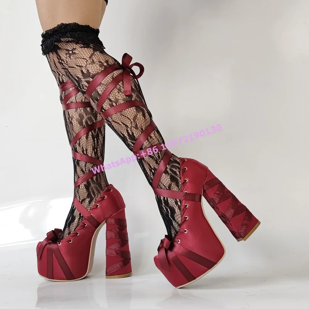 Red Satin Ribbon Platform Pump - Ribbon Tie Heel avis et prix