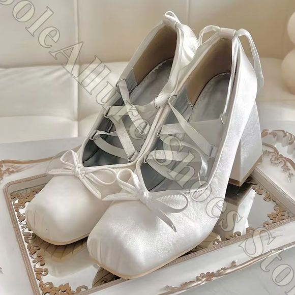 Women Ballet Flats Y2K Satin R - Ribbon Tie Heel avis et prix