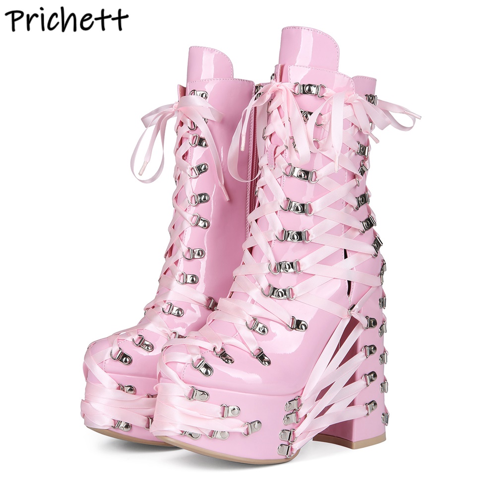 Black Pink Cross Tied Ankle Bo - Ribbon Tie Heel avis et prix