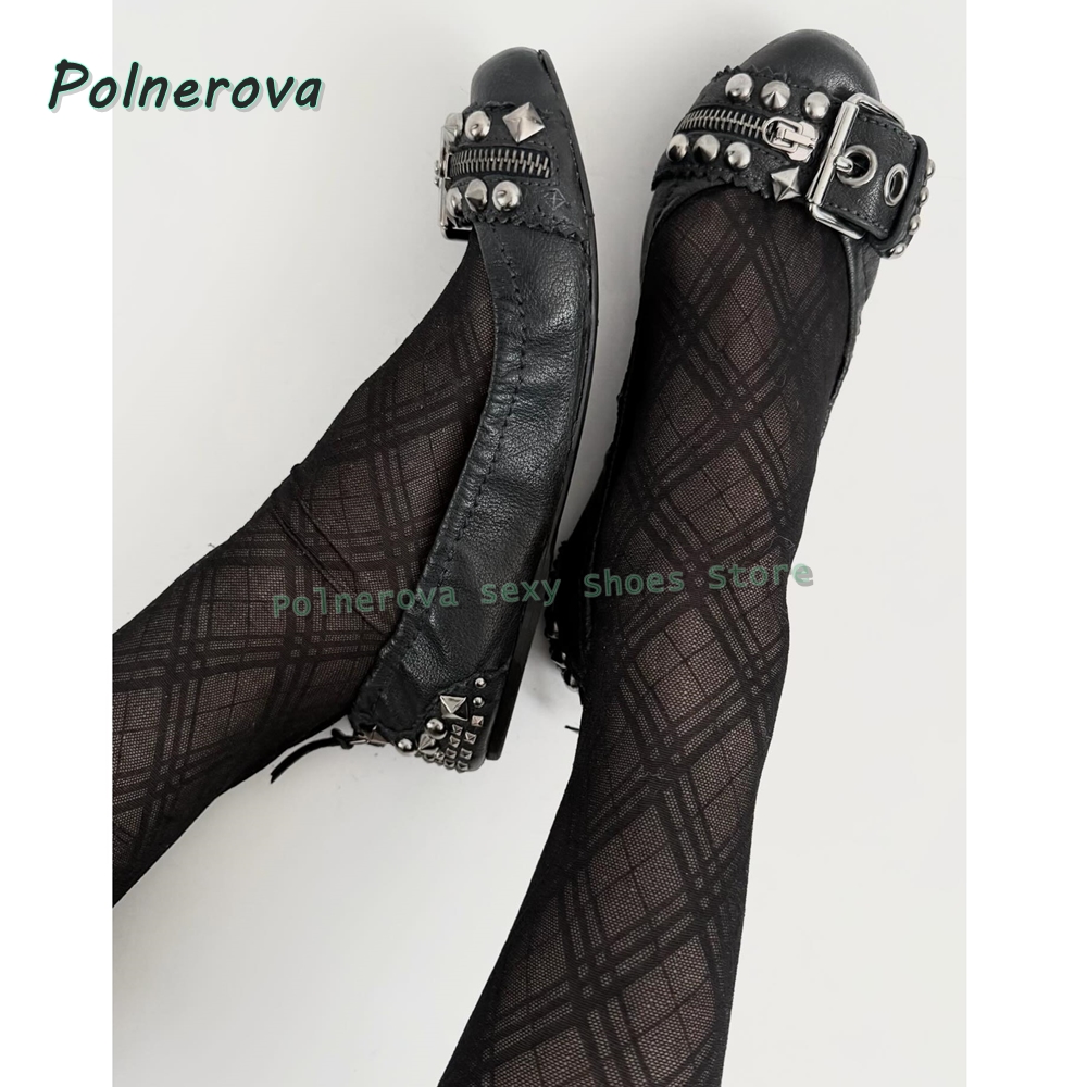 Rivet Belt Buckle Mary Jane Sh - Pointed Toe Flat avis et prix