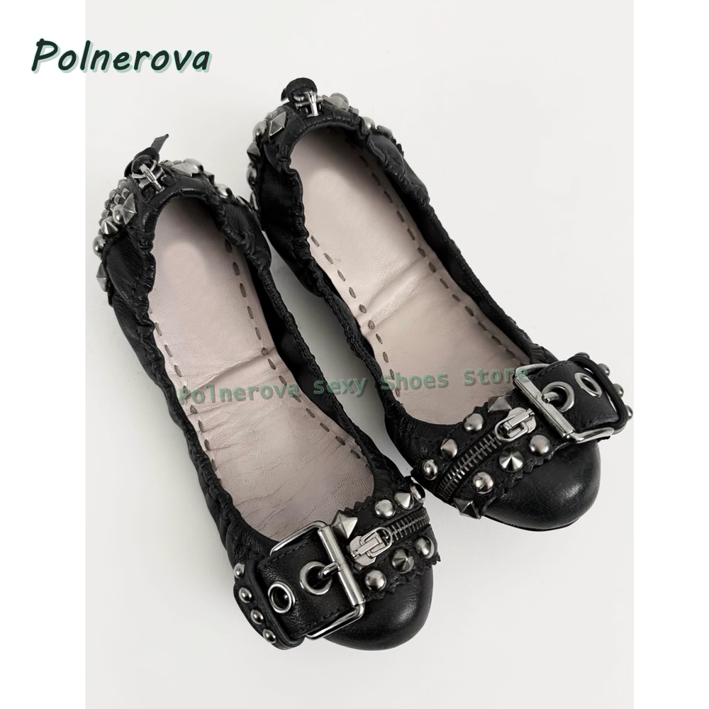 Rivet Belt Buckle Mary Jane Sh - Pointed Toe Flat avis et prix