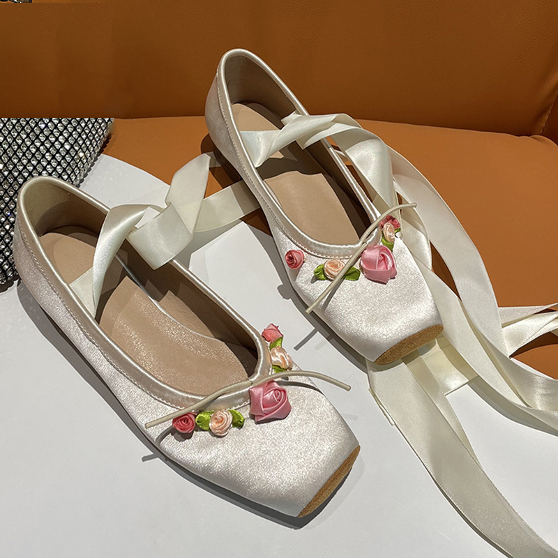 Women Pink Satin Square Toe Lo - Ribbon Tie Heel avis et prix